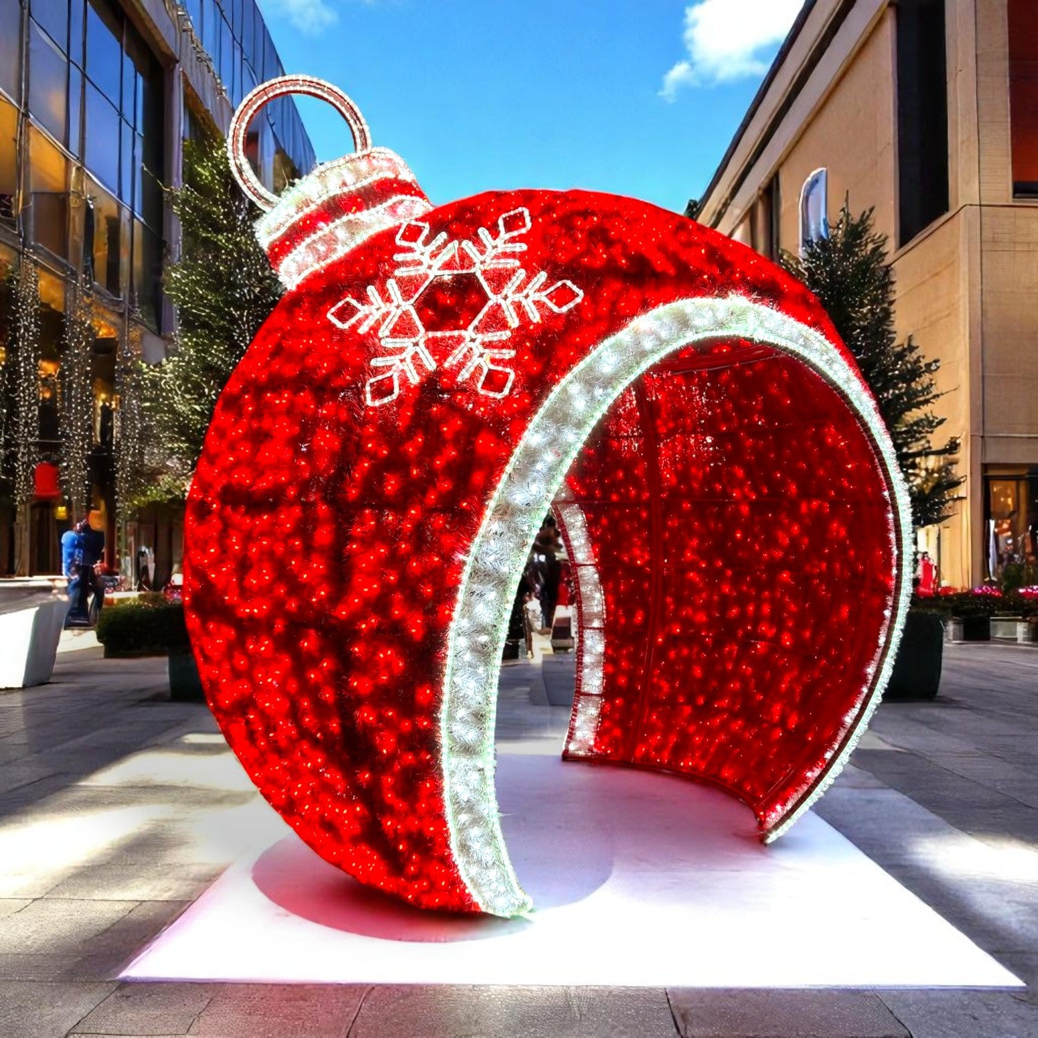 Giant Pre-Lit LED Walk-Through Ornament - Pure White and Red